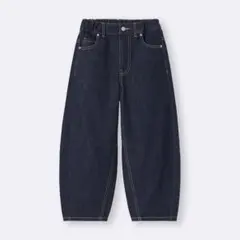 ジーユー　バレルレッグジーンズ　ラインストーン　ネイビー　69 150