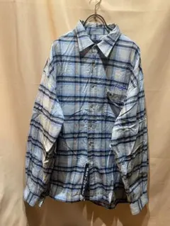 Phat Farm 長袖シャツ　チェック　青系　ファットファームXL ストリート