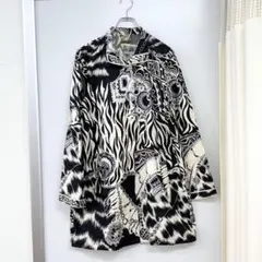 極美品✨レオナール 絹100% レオパード柄チュニック トリム グレー系