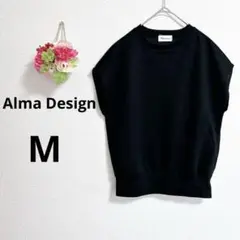 a5933 アルマデザイン　フレンチスリーブ　薄手　ニット　セーター　古着　M