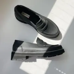 リファイン スティッチ ペニー ローファー 　レインシューズ　厚底　25cm　黒