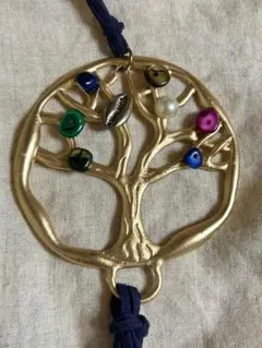 未使用品　ツリーオブライフ ペンダント　生命の樹 金色 ネイビー 長さ調節可能