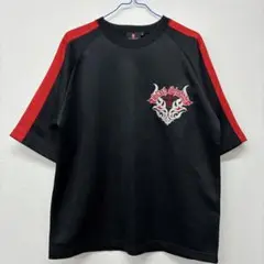 FLY BEANS 黒赤ラグランスリーブ半袖Tシャツ　Ｌ　ラ8