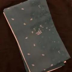 花＆蝶　孔雀青色リバーシブル半幅帯