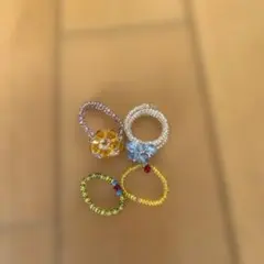 ハンドメイド ビーズリング 4個セット