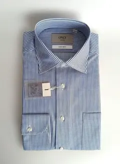 【新品】ONLY 綿100% ノンアイロン スリムF セミワイド ブルー 首38