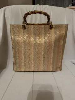 和装用バッグ 金色とベージュ ストライプ