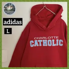 adidas刺繍スリーブロゴ アディダス雰囲気古着カレッジフーディー パーカー赤