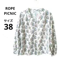 ♥美品♥ROPE PICNIC　花柄ブラウス　白　М　Vネック長袖シャツ