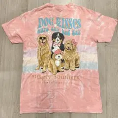 犬　バックプリント　Tシャツ タイダイ柄　ピンク　グラフィック　イラスト　古着