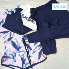 女の子用水着セット ネイビー×カラフル