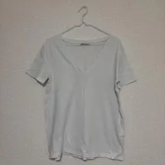 ZARA 半袖　ホワイト　Tシャツ　白　M Ｖネック