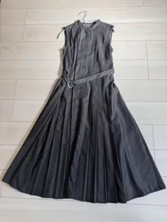 grove ノースリーブプリーツワンピース Lサイズ グレー