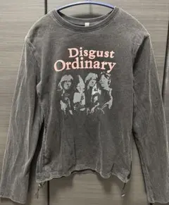 長袖Tシャツ 黒 プリント サイド絞り