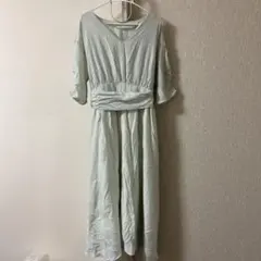 clette ミントグリーン 半袖ロングワンピース ウエストリボン付き