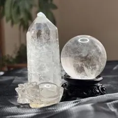 【在庫処分】高透明✨水晶ポイント・ヒマラヤ水晶スフィア・水晶龍亀セット
