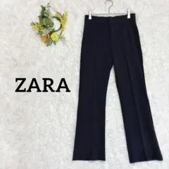 【ザラ】センタープレスクロップド丈パンツ　ハイウエストスラックス　ビジネス　黒