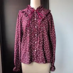 アクシーズファム　ドット柄フリル付き長袖シャツ　M