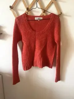 オレンジ Vネック 長袖　ニット　セーター　平成　グランジ　森ガール