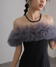 ＊美品＊ミモレ丈＆ノースリーブフォーマル同窓会ギャザーチュールセレモニー結婚式