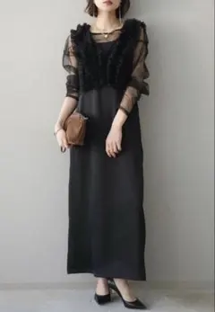 チュールフリルアンサンブルキャミソールドレス 3点セット ブラック リュミエ