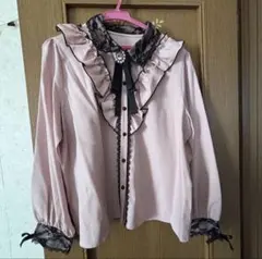 ピンク フリル 長袖ブラウス　大きいサイズ