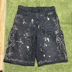 デニムリメイク　黒短パン　黒半ズボン（値下げ◯）