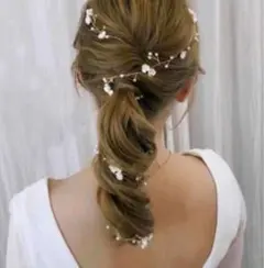 【ホワイト×ゴールド】髪飾り ヘアアレンジ 結婚式　ウエディングフォト　前撮