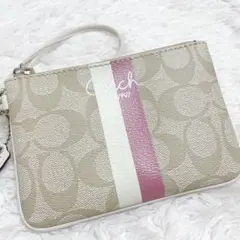 未使用級☆コーチ リストレット マルチポーチ PVC ストライプ シグネチャー