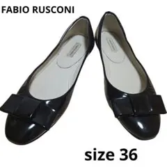 【FABIO RUSCONI】 エナメル リボン フラットシューズ ブラック