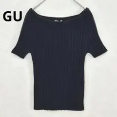 GU ジーユー　ボートネック　半袖　リブニット　ブラック　ストレッチ　Mサイズ