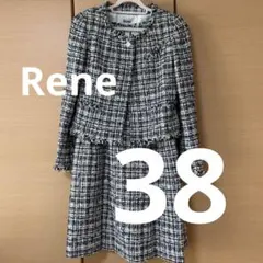 ルネ　ツイード　ワンピース　セットアップ　スーツ　春　秋　冬　38 ネイビー