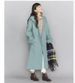 BEAUTY&YOUTH フード付きミントグリーンロングコート