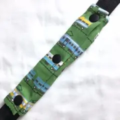 水筒 肩紐カバー 2.5cm幅 電車柄 (緑／黒-1)