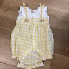 petit main イエロー チェックロンパース