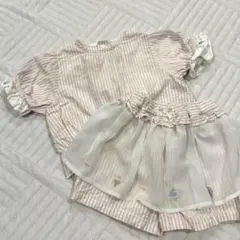 フリル付きストライプシャツ チュール付きショートパンツ セットアップ 上下セット