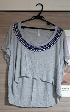 半袖 変形Tシャツ 幾何学模様 刺繍