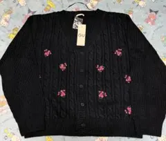 GU エンブロイダリーカーディガン ネイビー長袖 XL