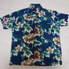​【美品】 アロハシャツ ハワイアンシャツ　かりゆしウェア ネイビー Lサイズのサムネイル