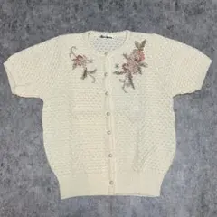 刺繍 ニット カーディガン 半袖 花柄 フェミニン 春夏 アイボリー レトロ