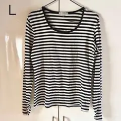 しまむら　長袖Tシャツ カットソー　ボーダーT 袖シャーリング　L