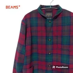 【美品】ビームスプラス　長袖チェック柄ネルシャツ　木製ボタン　ジャケット