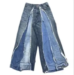 リメイクデニムパンツ remakedenimpantsフリンジデニムパンツ 古着