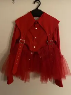 新品未使用○ 25SS noirkeininomiya チュール　赤　ワンピース 35thビーズ刺しゅうニットワンピース・ボレロ・チョーカーセット