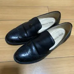 ウィングチップ　スリッポンシューズ　ブラック　レザー　24㎝