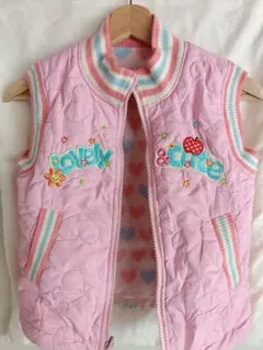 ハート柄中綿ベスト ピンク 100cm~