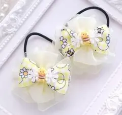 (322) ロゼット オーガンジー はち ヘアゴム♡ ハンドメイド 黄色