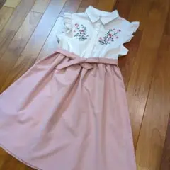 刺繍入りノースリーブシャツドレス