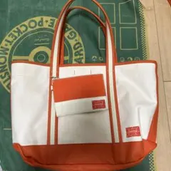 BN3116ポーターガール ボーイフレンドトートバッグ （L）オレンジ×ホワイト