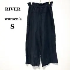 【リヴァー】ワイドパンツ S ブラック ハイウエスト ゆったり カジュアル